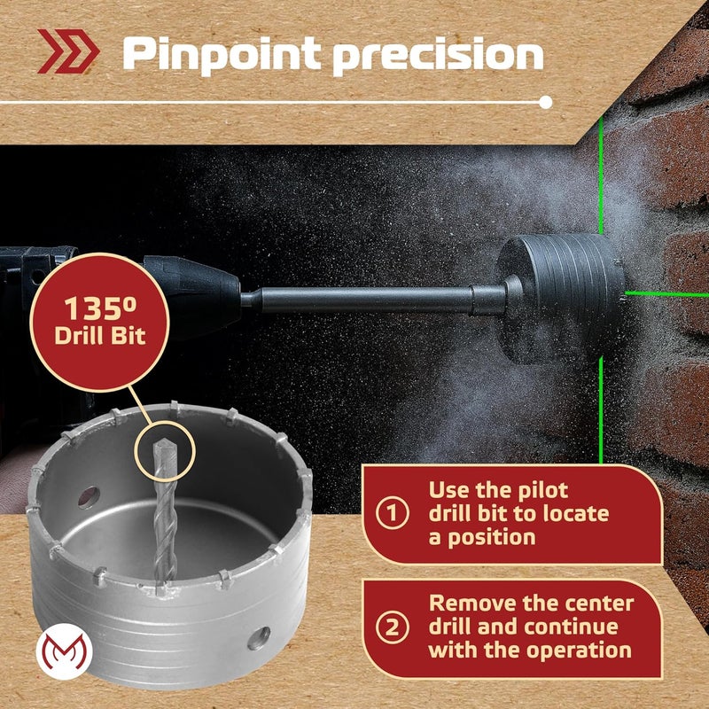 MonoPro 10-Pieces Concrete Hole Saw Kit with 3 Drill Bits and SDS Plus & Max Shank, Masonry Hole Saw Kit Size 30, 40, 65, 80, 100 MM for Brick, Block, Concrete Drilling. - Image 5